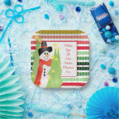 雪だるまホリデーテーマデザイナーズスクエア ペーパープレート (パーティー)