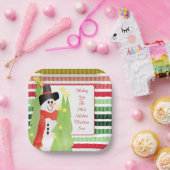 雪だるまホリデーテーマデザイナーズスクエア ペーパープレート (パーティー)