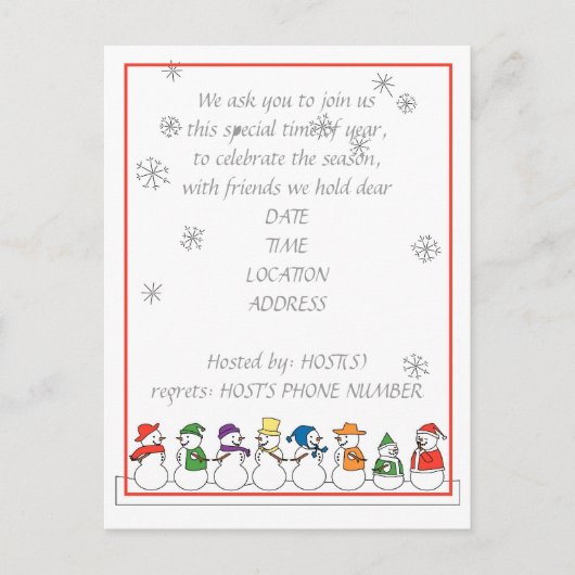 雪だるまホリデーパーティー招待状 インビテーションポストカード (正面)