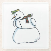 雪だるまホワイトガラスコースター ガラスコースター (正面)