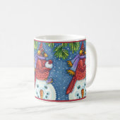 雪だるまボディガード、クリスマス（鳥）ショウジョウコウカンチョウレッドバード コーヒーマグカップ (正面右)
