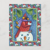 雪だるまボディガード、クリスマス（鳥）ショウジョウコウカンチョウレッドバード シーズンポストカード (正面)