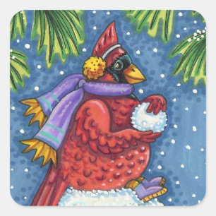 雪だるまボディガード、クリスマス（鳥）ショウジョウコウカンチョウレッドバード スクエアシール