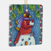 雪だるまボディガード、クリスマス（鳥）ショウジョウコウカンチョウレッドバード セラミックオーナメント (右)