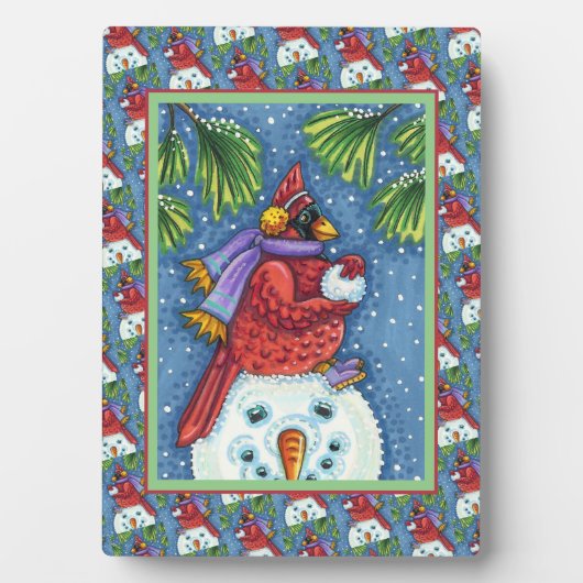 雪だるまボディガード、クリスマス(鳥)ショウジョウコウカンチョウレッドバード フォトプラーク (正面)