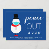 雪だるまマスク平和アウト2020おもしろいクリスマス シーズンカード (正面/裏面)
