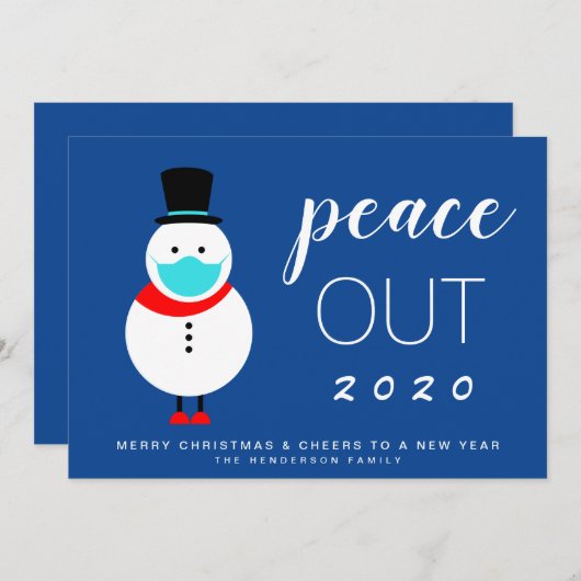 雪だるまマスク平和アウト2020おもしろいクリスマス シーズンカード (正面/裏面)
