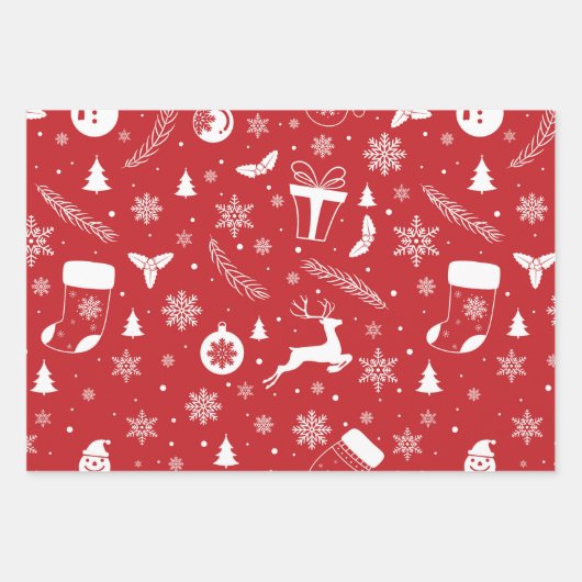 雪だるまミトンスノーフレーククリスマスプレゼント ラッピングペーパーシート (正面3)