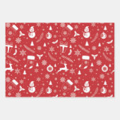 雪だるまミトンスノーフレーククリスマスプレゼント ラッピングペーパーシート (正面)