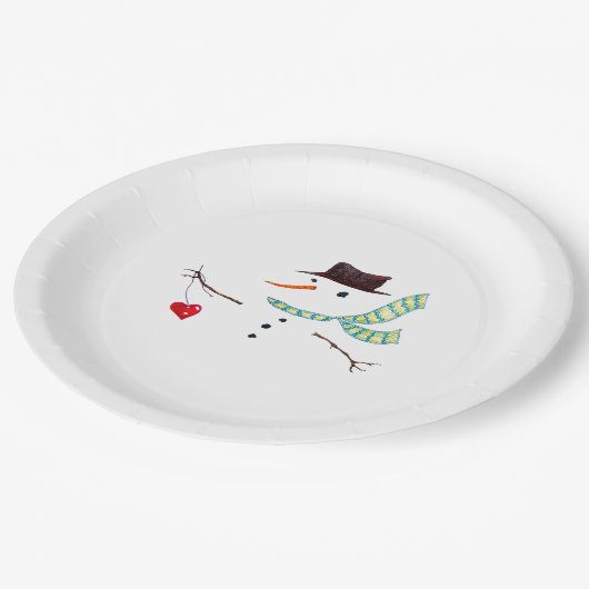 雪だるまミニマル冬パーティー ペーパープレート (アングル)