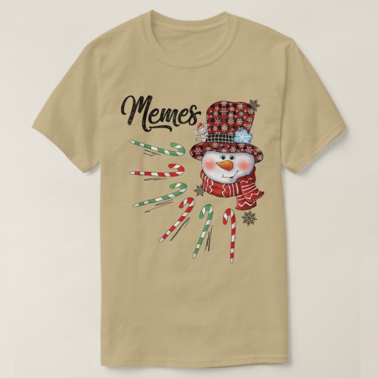 雪だるまミームキャンディケインレッドプレイドクリスマスギフト Tシャツ (デザイン正面)