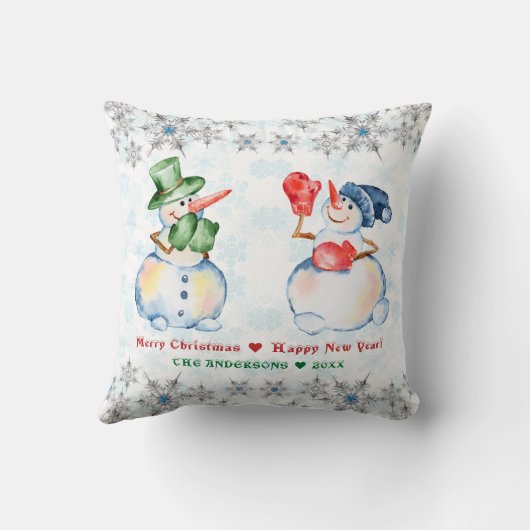 雪だるまメリーおもしろいクリスマスの結晶の雪の結晶 クッション (裏面)