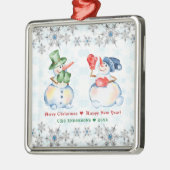 雪だるまメリーおもしろいクリスマスの結晶の雪の結晶 メタルオーナメント (左)