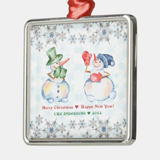雪だるまメリーおもしろいクリスマスの結晶の雪の結晶 メタルオーナメント (左)