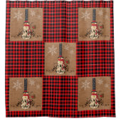 雪だるまメリークリスマスとプレイドとバーラップ シャワーカーテン (正面)