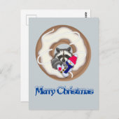 雪だるまメリークリスマスのアライグマ ポストカード (正面/裏面)