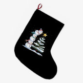 雪だるまメリークリスマスサンタクロースツリースノーファミン ラージクリスマスストッキング (正面 (吊り時))