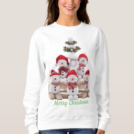 雪だるまメリークリスマスセーターフード付きスウェットシャツ2023 スウェットシャツ (正面)