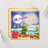 雪だるまメリークリスマスツリーギフト&ハッピーニューイヤー カード (正面/裏面インサイチュ)