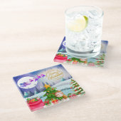 雪だるまメリークリスマスツリーギフト&ハッピーニューイヤー ガラスコースター (アングル)