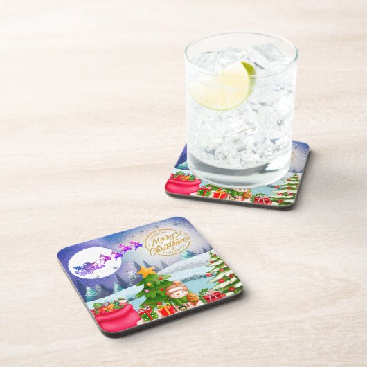 雪だるまメリークリスマスツリーギフト&ハッピーニューイヤー コースター (右側)