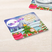 雪だるまメリークリスマスツリーギフト&ハッピーニューイヤー スクエアペーパーコースター (アングル)