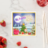 雪だるまメリークリスマスツリーギフト&ハッピーニューイヤー スタンダードカクテルナプキン (インサイチュ)
