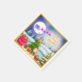 雪だるまメリークリスマスツリーギフト&ハッピーニューイヤー スタンダードカクテルナプキン (角)