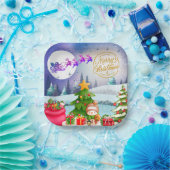 雪だるまメリークリスマスツリーギフト&ハッピーニューイヤー ペーパープレート (パーティー)