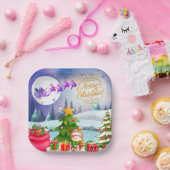 雪だるまメリークリスマスツリーギフト&ハッピーニューイヤー ペーパープレート (パーティー)