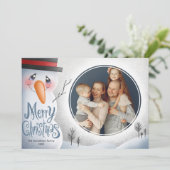 雪だるまメリークリスマスパーソナライズされたファミリー シーズンカード (スタンド正面)