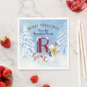 雪だるまメリークリスマスパーティーウッドランドフォレスト スタンダードランチョンナプキン (インサイチュ)