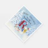 雪だるまメリークリスマスパーティーウッドランドフォレスト スタンダードランチョンナプキン (角)