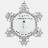 雪だるまメリークリスマスフェスティバル冬かわいい スノーフレークピューターオーナメント (正面)