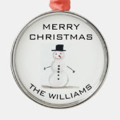 雪だるまメリークリスマスフェスティバル冬かわいい メタルオーナメント (正面)