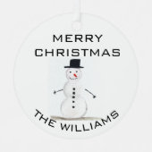 雪だるまメリークリスマスフェスティバル冬かわいい メタルオーナメント (正面)