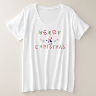雪だるまメリークリスマス プラスサイズTシャツ