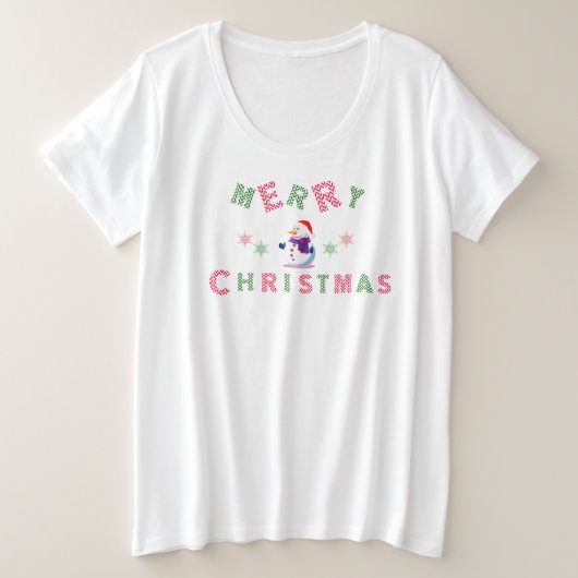 雪だるまメリークリスマス プラスサイズTシャツ (デザイン正面)