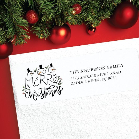 雪だるまメリークリスマス ラベル