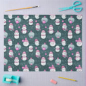 雪だるまモダンオーナメントピンクと緑のクリスマス 薄葉紙 (クラフト)