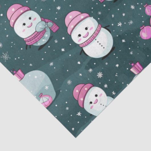 雪だるまモダンオーナメントピンクと緑のクリスマス 薄葉紙 (詳細)