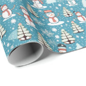 雪だるまモダンクリスマスツリーズアイスブルークリスマス ラッピングペーパー (ロールコーナー)