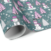 雪だるまモダンクリスマスツリーズグリーンクリスマス ラッピングペーパー (ロールコーナー)