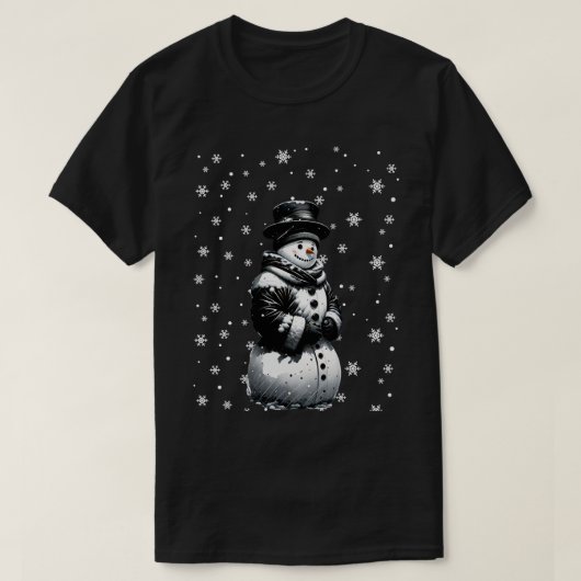 雪だるまモノクロクリスマスTシャツ Tシャツ (デザイン正面)