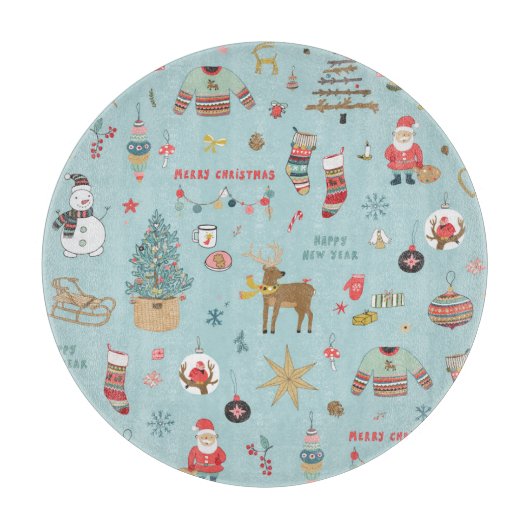 雪だるまモミのクリスマスラッピングパターン カッティングボード (正面)