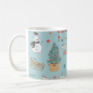 雪だるまモミのクリスマスラッピングパターン コーヒーマグカップ