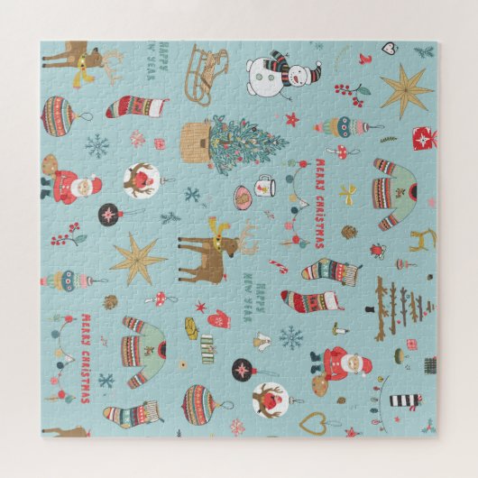 雪だるまモミのクリスマスラッピングパターン ジグソーパズル (横)