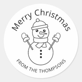 雪だるまラインアートイラストレーションカスタム文字 ラウンドシール