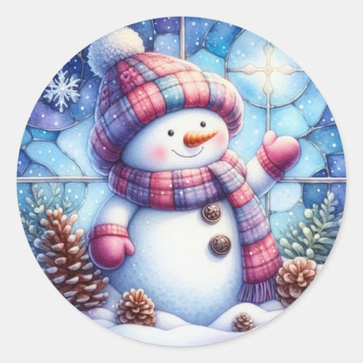 雪だるまラウンドステッカー ラウンドシール (正面)