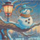 雪だるまランプのクリスマスの隣の通り シール (正面)
